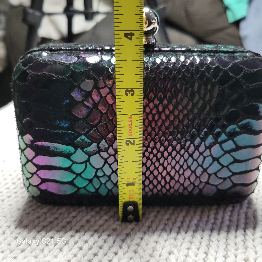 Lodis Palm Springs Iridescent Snakeskin Look Box Clutch Oil Slick Crossbody - Picture 11 of 11